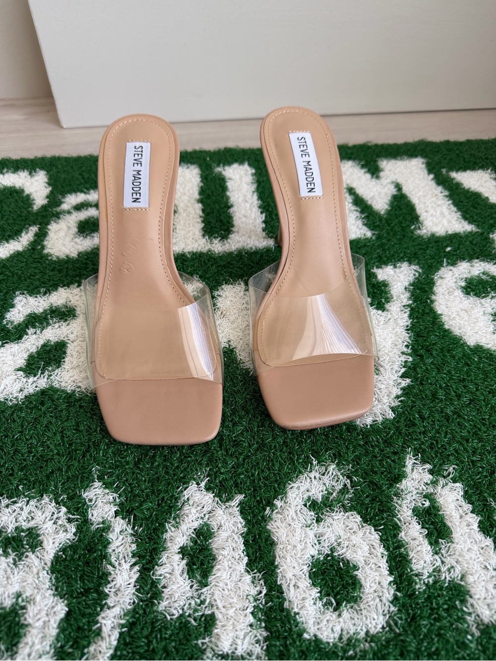 Steve Madden Nude Clear-Band Square Toe Slide Mules